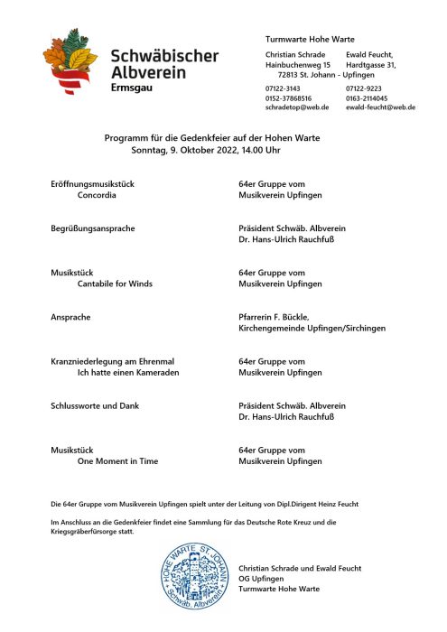 Programm Gedenkfeier Hohe Warte 2022 Programm Gedenkfeier Hohe Warte 2022